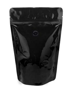 4 oz Stand Up Pouch with valve Black PET/ALU/LLDPE