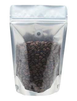 8 oz Stand Up Pouch with valve Clear/Black PET/ALU/LLDPE