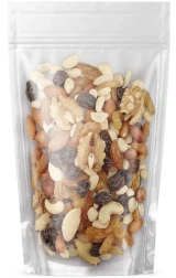Clear 6.5x6.65+3.5 4 oz. Clear Stand Up Pouch with Trail Mix