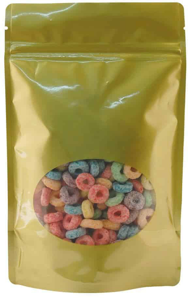 8 oz. Laminated Window Stand Up Zipper Pouch Bags - 6x9 + 3 1/2 GOLD - PET/LLDPE