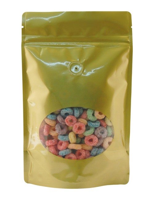 8 oz Window Stand Up Pouch Gold PET/LLDPE
