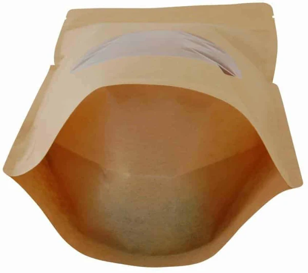 Kraft 16 oz. Window Stand Up Pouch Bottom Gusset 16 oz. Laminated Window Stand Up Zipper Pouch Bags - 6 3/4x11 1/2 + 4 KRAFT - PET/LLDPE Bottom Gusset