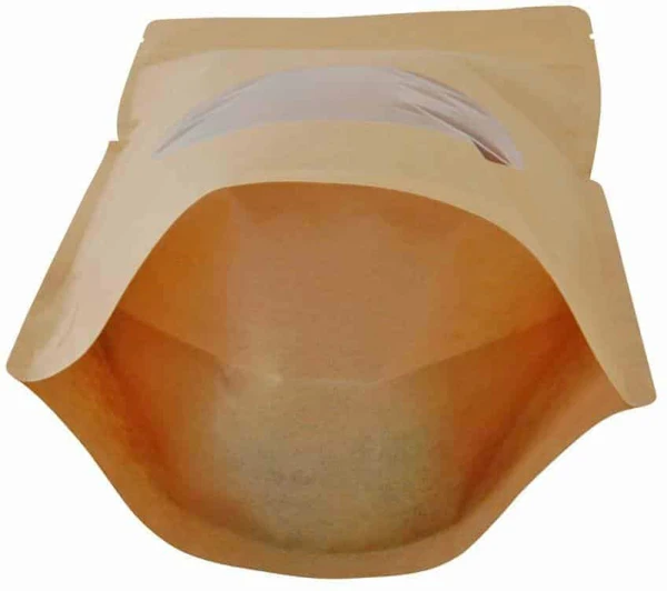 Kraft 16 oz. Window Stand Up Pouch with Valve 16 oz. Laminated Window Stand Up Zipper Pouch Bags - 6 3/4x11 1/2+4 KRAFT - PET/LLDPE Bottom Gusset