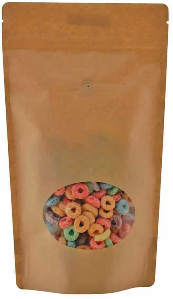 Kraft 16 oz. Window Stand Up Pouch with Valve 16 oz. Laminated Window Stand Up Zipper Pouch Bags - 6 3/4x11 1/2+4 KRAFT - PET/LLDPE