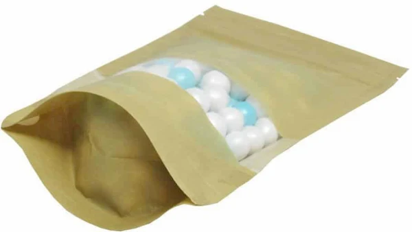 Kraft 2 oz. Rice Paper Stand Up Pouch Bottom Gusset Bottom Gusset of 2 oz. Rice Paper Stand Up Zipper Pouch Bags - 4"x6 5/8" + 2 3/8" KRAFT - RICE PAPER/PET/LLDPE