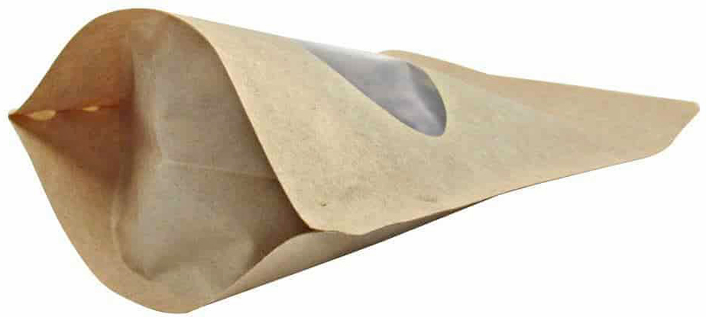 8 oz. Laminated Window Stand Up Zipper Pouch Bags - 6x9+3-1/2 KRAFT - PET/LLDPE Bottom Gusset