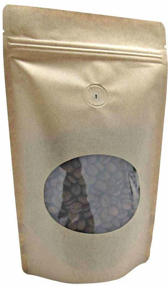 Kraft 8 oz. Window Stand Up Pouch with Valve 8 oz. Laminated Window Stand Up Zipper Pouch Bags - 6x9+3-1/2 KRAFT - PET/LLDPE