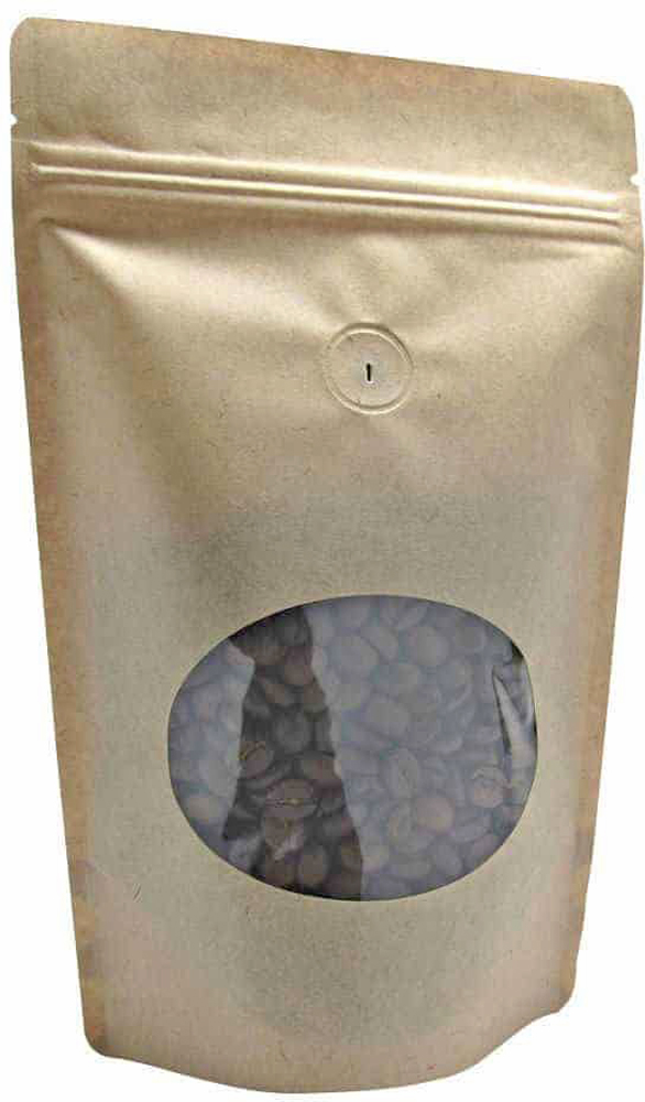 Kraft 8 oz. Window Stand Up Pouch with Valve 8 oz. Laminated Window Stand Up Zipper Pouch Bags - 6x9+3-1/2 KRAFT - PET/LLDPE