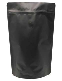 12 oz Stand Up Pouch with valve Matte Black MBOPP/PET/ALU/LLDPE