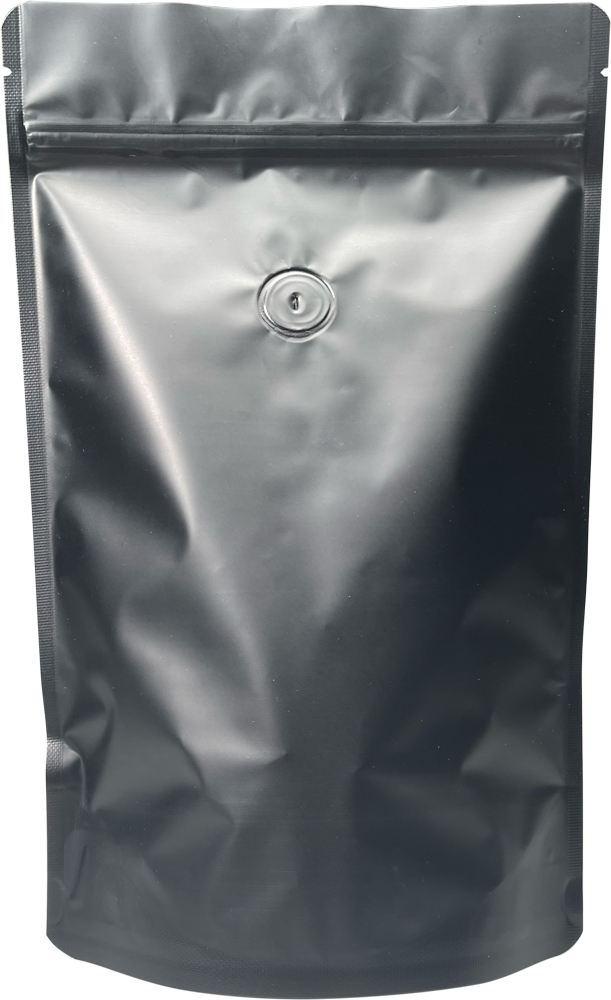 12 oz Stand Up Zipper Pouch Bags with valve - 6 3/4 x 10 1/2 + 3 1/2 MATTE BLACK - MBOPP/PET/ALU/LLDPE