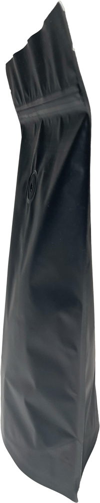 12 oz Stand Up Zipper Pouch Bags with valve - 6 3/4 x 10 1/2 + 3 1/2 MATTE BLACK - MBOPP/PET/ALU/LLDPE Side