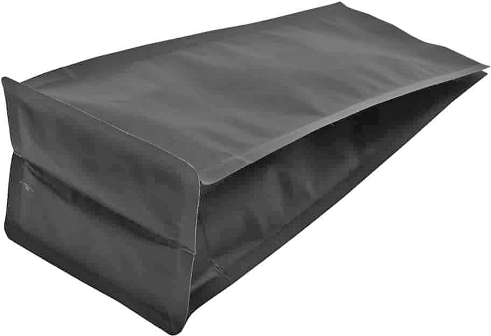 Bottom of 8 oz. Block Bottom Side Gusset Bags with valve - 3 1/2 x 2 3/4 x 9 3/8 Matte Black