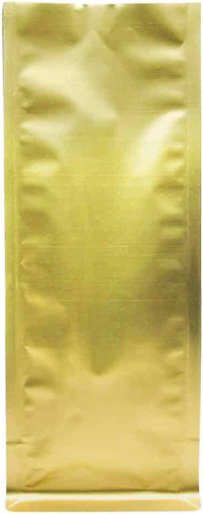 8 oz. Block Bottom Side Gusset Bags with valve - 3 1/2 x 2 3/4 x 9 3/8 Matte Gold Back