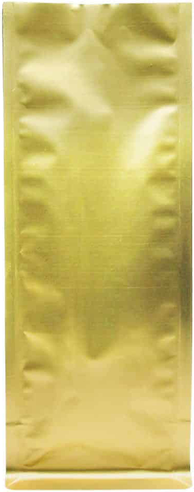 Matte Gold 8 oz. Block Bottom Side Gusset Bags with Valve Back 8 oz. Block Bottom Side Gusset Bags with valve - 3 1/2 x 2 3/4 x 9 3/8 Matte Gold Back