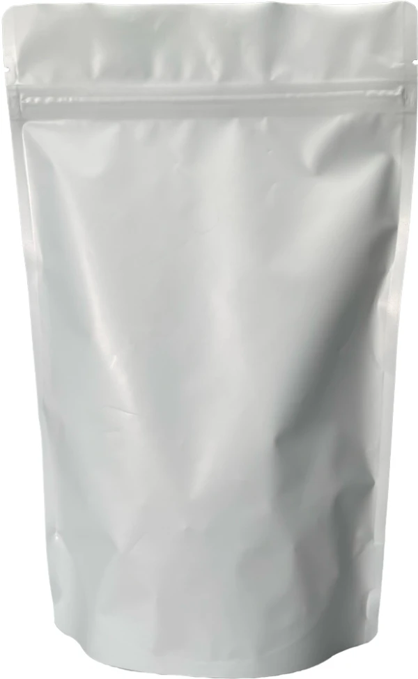 Matte White 12 oz. Stand Up Pouch with Valve Back 12 oz. Stand Up Zipper Pouch Bags with valve - 6 3/4x10 1/2 + 3 1/2 MATTE WHITE - MBOPP/PET/ALU/LLDPE Back