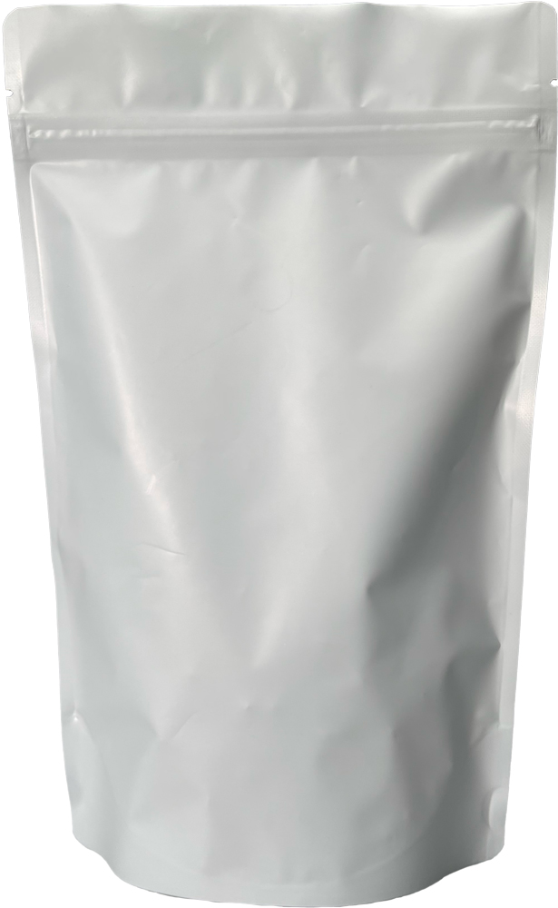 12 oz. Stand Up Zipper Pouch  Bags with valve - 6 3/4x10 1/2 + 3 1/2 MATTE WHITE - MBOPP/PET/ALU/LLDPE Back