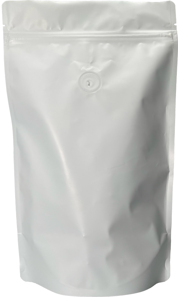 12 oz. Stand Up Zipper Pouch Bags with valve - 6 3/4x10 1/2 + 3 1/2 MATTE WHITE - MBOPP/PET/ALU/LLDPE