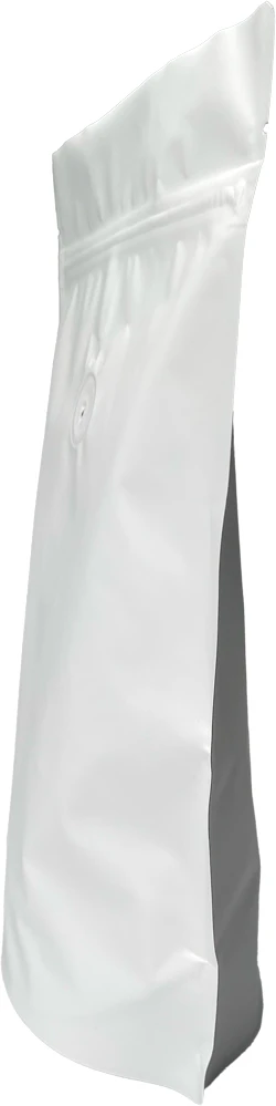 Matte White 12 oz. Stand Up Pouch with Valve Side 12 oz. Stand Up Zipper Pouch Bags with valve - 6 3/4x10 1/2 + 3 1/2 MATTE WHITE - MBOPP/PET/ALU/LLDPE Side