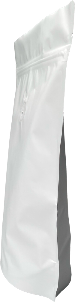Matte White 12 oz. Stand Up Pouch with Valve Side 12 oz. Stand Up Zipper Pouch  Bags with valve - 6 3/4x10 1/2 + 3 1/2 MATTE WHITE - MBOPP/PET/ALU/LLDPE Side