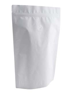 4 oz Stand Up Pouch with valve Matte White MBOPP/PET/ALU/LLDPE