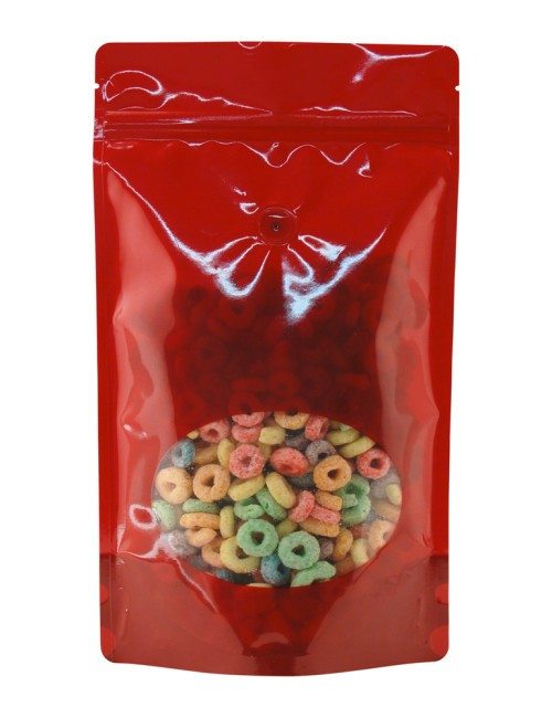 16 oz Window Stand Up Pouch Red PET/LLDPE
