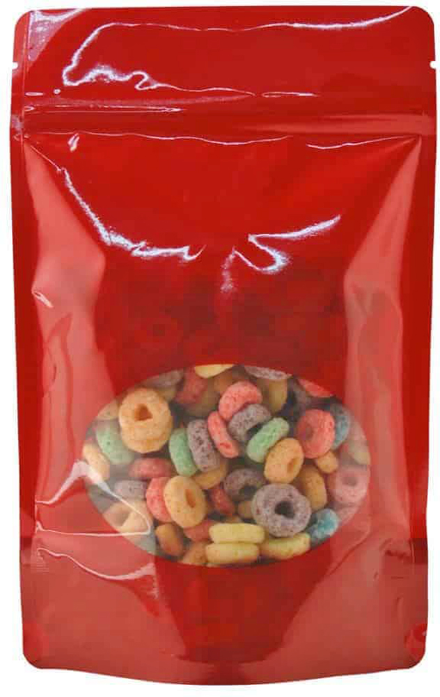 8 oz. Laminated Window Stand Up Zipper Pouch Bags - 6x9+3-1/2 RED - PET/LLDPE