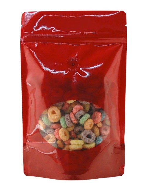 8 oz Window Stand Up Pouch Red PET/LLDPE