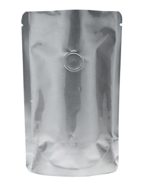 1 oz Stand Up Pouch with valve Silver PET/ALU/LLDPE