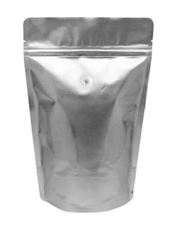 12 oz Stand Up Pouch with valve Silver KRAFT/ALU/LLDPE