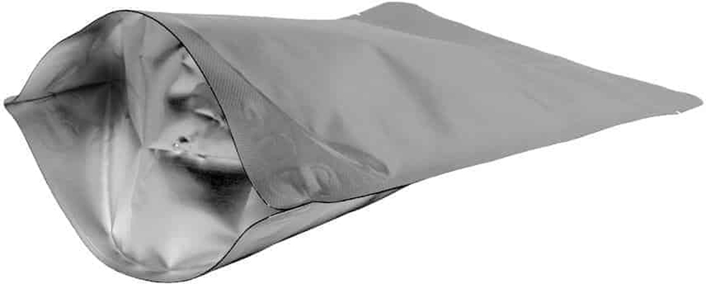16 oz. Stand Up Zipper Pouch Bags with valve - 7x11 1/2 + 4 SILVER - PET/ALU/LLDPE Bottom Gusset