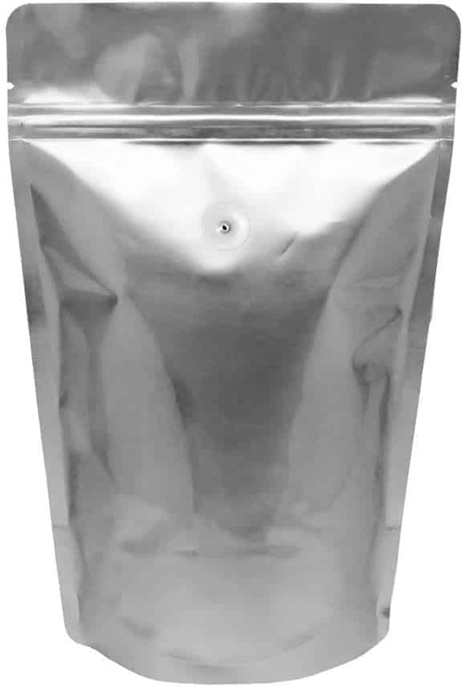 16 oz. Stand Up Zipper Pouch Bags with valve - 7x11 1/2 + 4 SILVER - PET/ALU/LLDPE