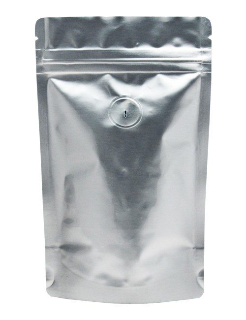 2 oz Stand Up Pouch with valve Silver PET/ALU/LLDPE