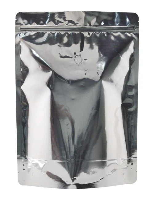 Silver 4 lb Metalized Stand Up Pouch with Valve Silver 4 lb Metalized Stand Up Pouch with Valve