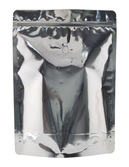 Silver 4 lb Metalized Stand Up Pouch with Valve Silver 4 lb Metalized Stand Up Pouch with Valve