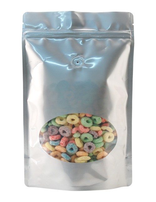 8 oz Window Stand Up Pouch Silver PET/LLDPE 8 oz Window Stand Up Pouch Silver PET/LLDPE