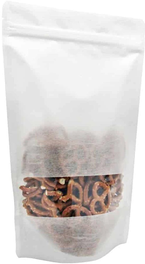 16 oz. Rice Paper Stand Up Zipper Pouch Bags - 7x11 1/2 + 4 WHITE - RICE PAPER/PET/LLDPE