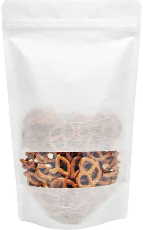 16 oz. Rice Paper Stand Up Zipper Pouch Bags - 7x11 1/2 + 4 WHITE - RICE PAPER/PET/LLDPE