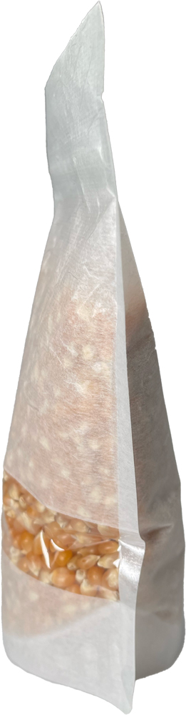 White 4 oz. Rice Paper Stand Up Pouch 14 Grams Half Oz Flower Side 4 oz Rice Paper Stand Up Zipper Pouch Bags - 5 1/8x8 1/8 + 3 1/8 WHITE - RICE PAPER/PET/LLDPE Side