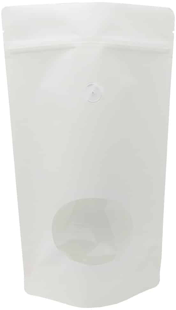 White Kraft 16 oz. Window Stand Up Pouch with Valve 16 oz. Laminated Window Stand Up Zipper Pouch Bags - 6 3/4x11 1/2+4 WHITE  KRAFT - PET/LLDPE