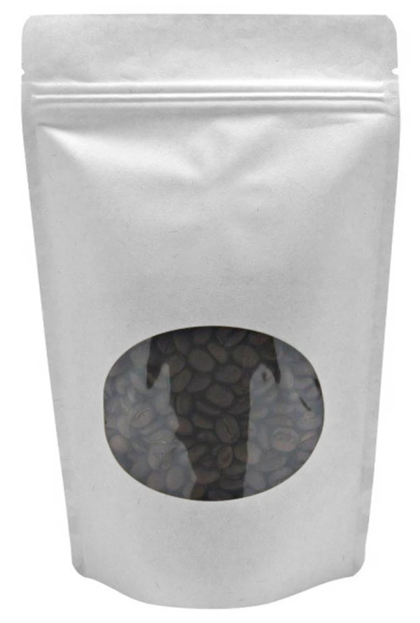 8 oz Window Stand Up Pouch White Kraft PET/LLDPE 8 oz Window Stand Up Pouch White Kraft PET/LLDPE