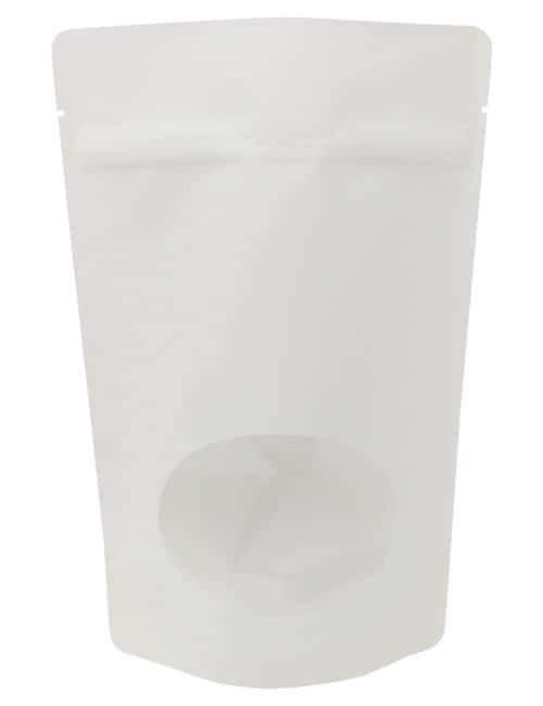 8 oz Window Stand Up Pouch White Kraft PET/LLDPE 8 oz Window Stand Up Pouch White Kraft PET/LLDPE