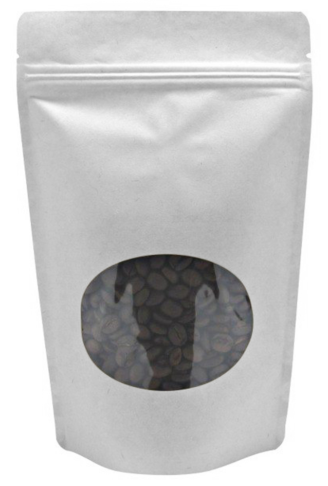 8 oz Window Stand Up Pouch White Kraft PET/LLDPE