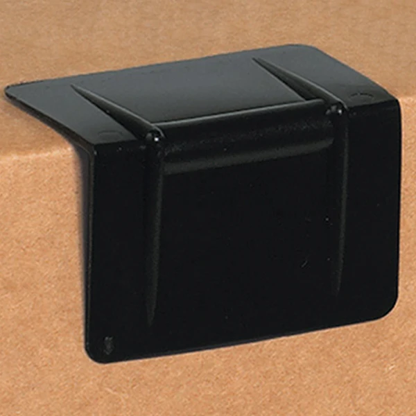 2.5 x 1.75 Black Plastic Corner Protectors for Strapping 2.5 x 1.75 Black Plastic Corner Protectors for Strapping on Cardboard Box