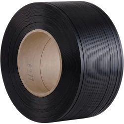 16" x 6" Core 1/2" x 5600' Embossed Black Poly Strapping 750 LBS Tensile Strength