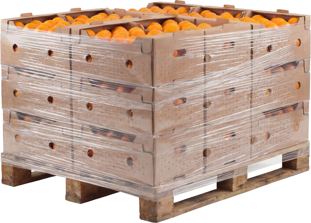 17 x 600 Hand Wrap Vented Stretch Film Securing a Shipment of Produce