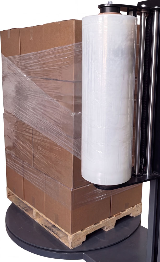Stretch Film Machine with a roll of 63ga 20x5000 Light Duty Stretch Wrap
