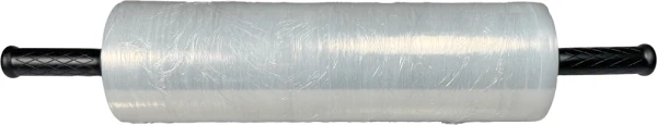 Two Bundling Stretch Film Dispensers Inside of a Large Stretch Film Roll Two Hand Held Stretch Wrap Dispensers Inside of a Large Stretch Film Roll