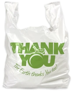 Eco Friendly White T-Shirt Bag with Green Earth Friendly Text