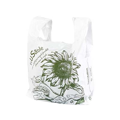 12 x 7 x 21 White Printed Sunflower T-Shirt Bag