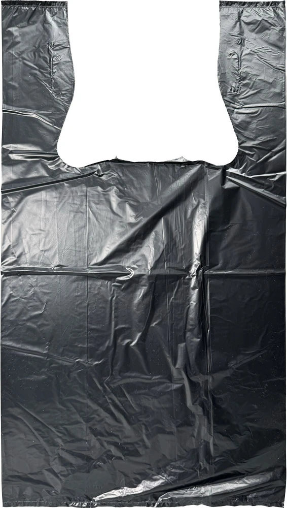 Front of 11.5 x 6.5 x 21 Plain Black T-Shirt Bags